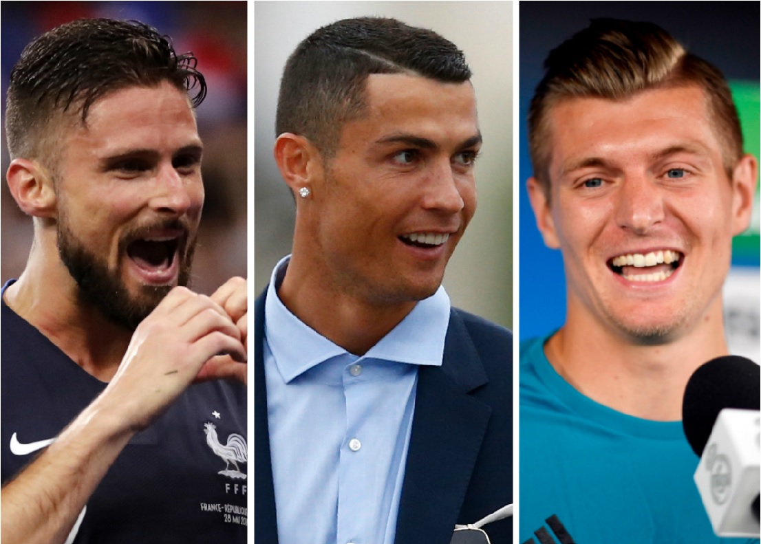 Olivier Giroud, Cristiano Ronaldo y Toni Kroos están en la lista de los jugadores más atractivos que irán a este Mundial de Futbol, en Rusia. (Foto Prensa Libre: EFE)