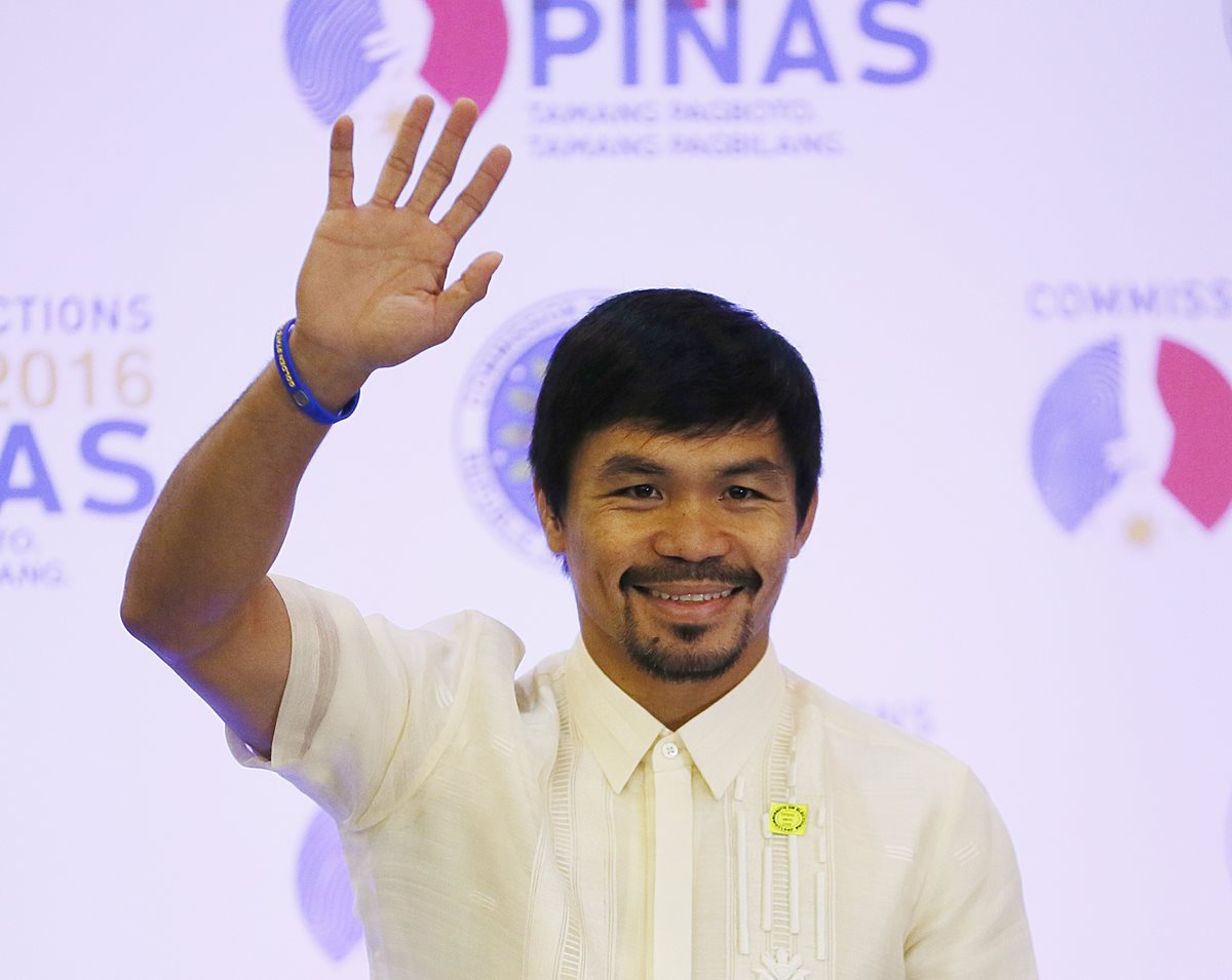 El boxeador filipino y nuevo senador, Manny Pacquiao, durante la ceremonia de proclamación. (Foto Prensa Libre: AP).