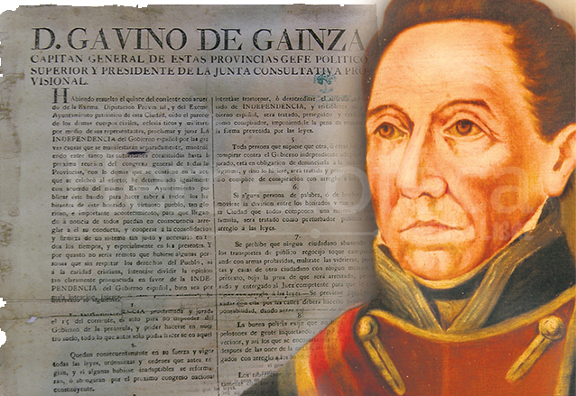 Texto original del bando para anunciar la Independencia. Retrato de Gabino Gaínza. (Foto: Hemeroteca PL)