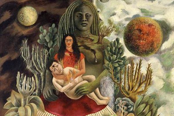 Fotografía de la obra de Frida Kahlo titulada <em>El abrazo de amor del universo.</em>