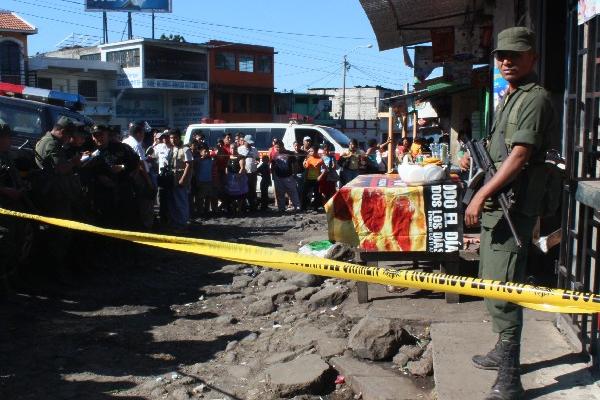 Escena del ataque  contra Patricia Jeannette Ruano, ocurrido ayer en Escuintla.