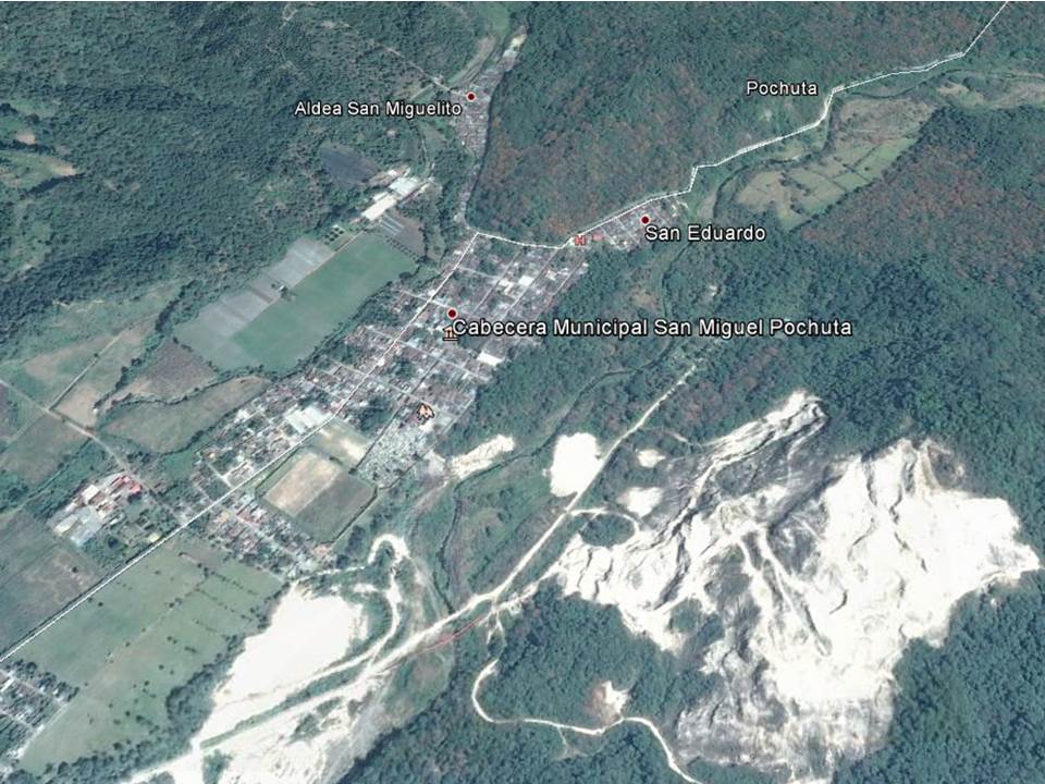 Mapa de San Miguel Pochuta, Chimaltenango, donde se registró un ataque armado contra un comerciante. (Foto Prensa Libre: Google Earth)