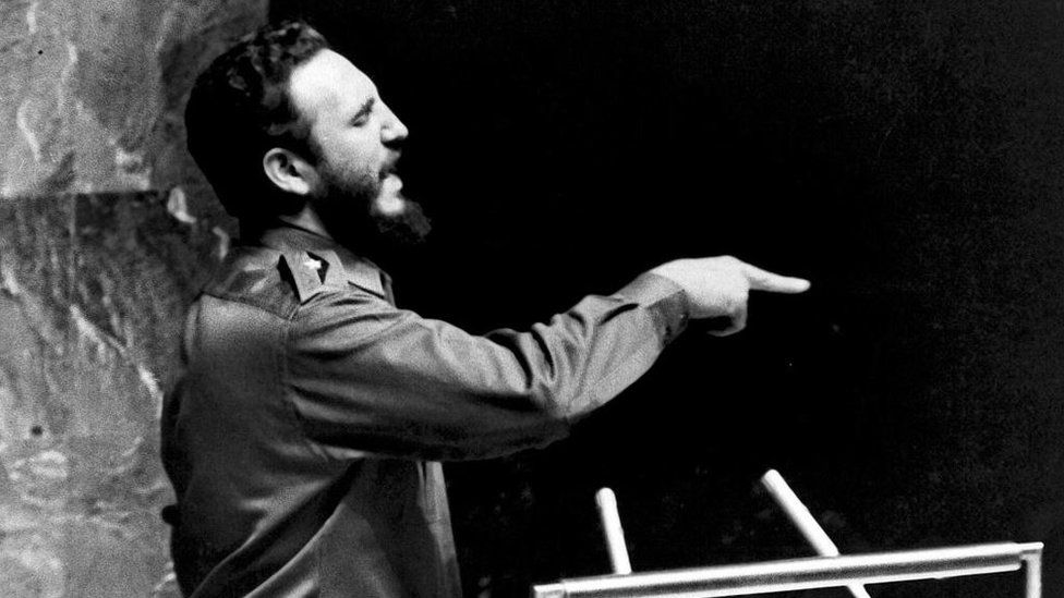 El 26 de septiembre de 1960, ya como presidente de Cuba, Castro ofreció un discurso que duró 4 horas y 29 minutos en la sede de las Naciones Unidas en Nueva York. OAH/AFP/GETTY IMAGES