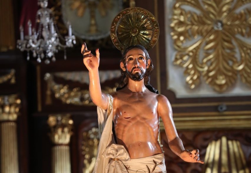 Jesús Resucitado de El Calvario se quedó en la iglesia de Candelaria toda la semana y vuelve a su templo el 8. (Foto Prensa Libre: Esbin García)