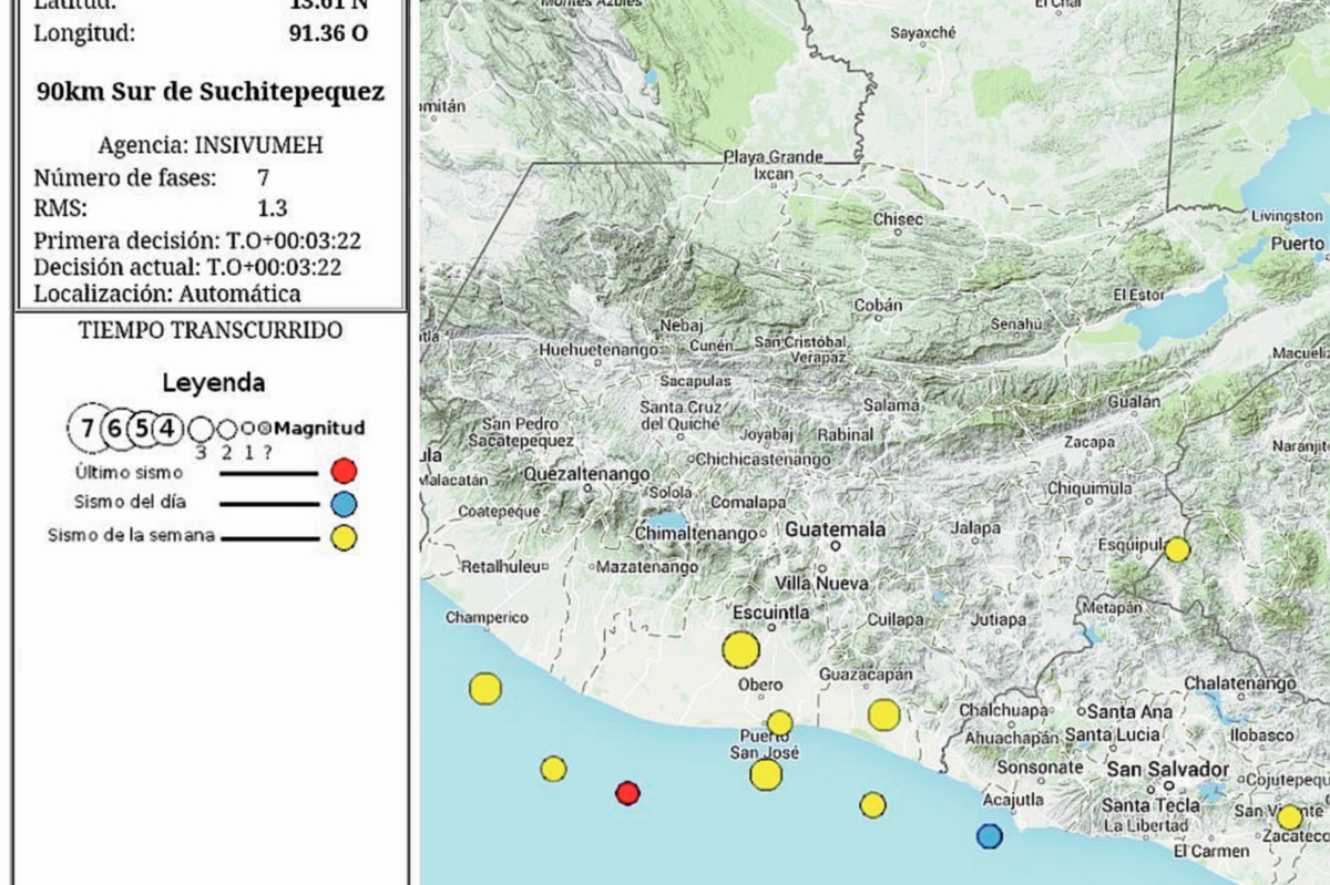 Un temblor de cuatro grados en la escala de Richter fue reportado por Conred la madrugada de este lunes. (Foto Prensa Libre: Conred)