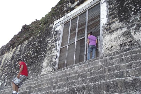 Se colocan rejas y malla en algunos recintos del parque Tikal, para evitar daños. (Foto Prensa Libre: Walfredo Obando)