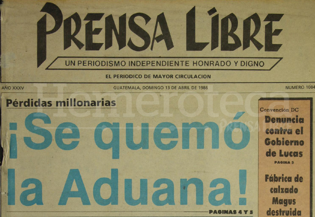 Titular de la portada de Prensa Libre del 13 de abril de 1986. (Foto: Hemeroteca PL)