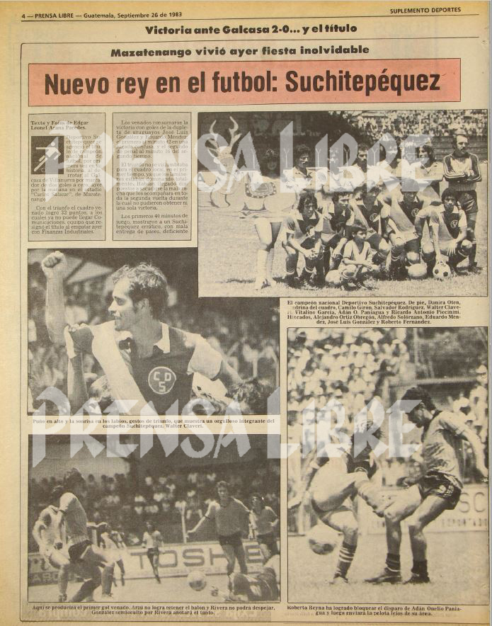 Publicación de Prensa Libre el día que Suchitepéquez ganó su primer título en 1983. (Foto Prensa Libre: Hemeroteca)