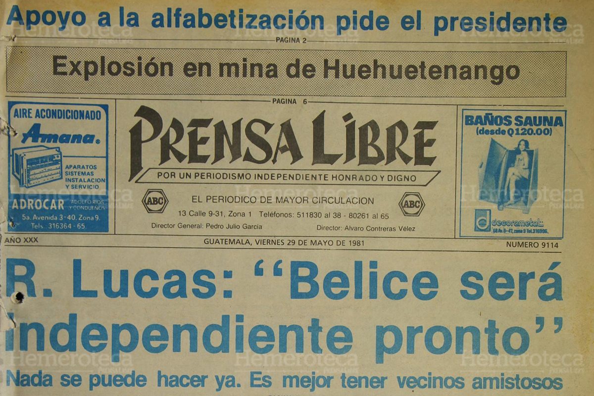 Portada de Prensa Libre del 29/05/1981, con la postura oficial de Belice. (Foto: Hemeroteca PL)