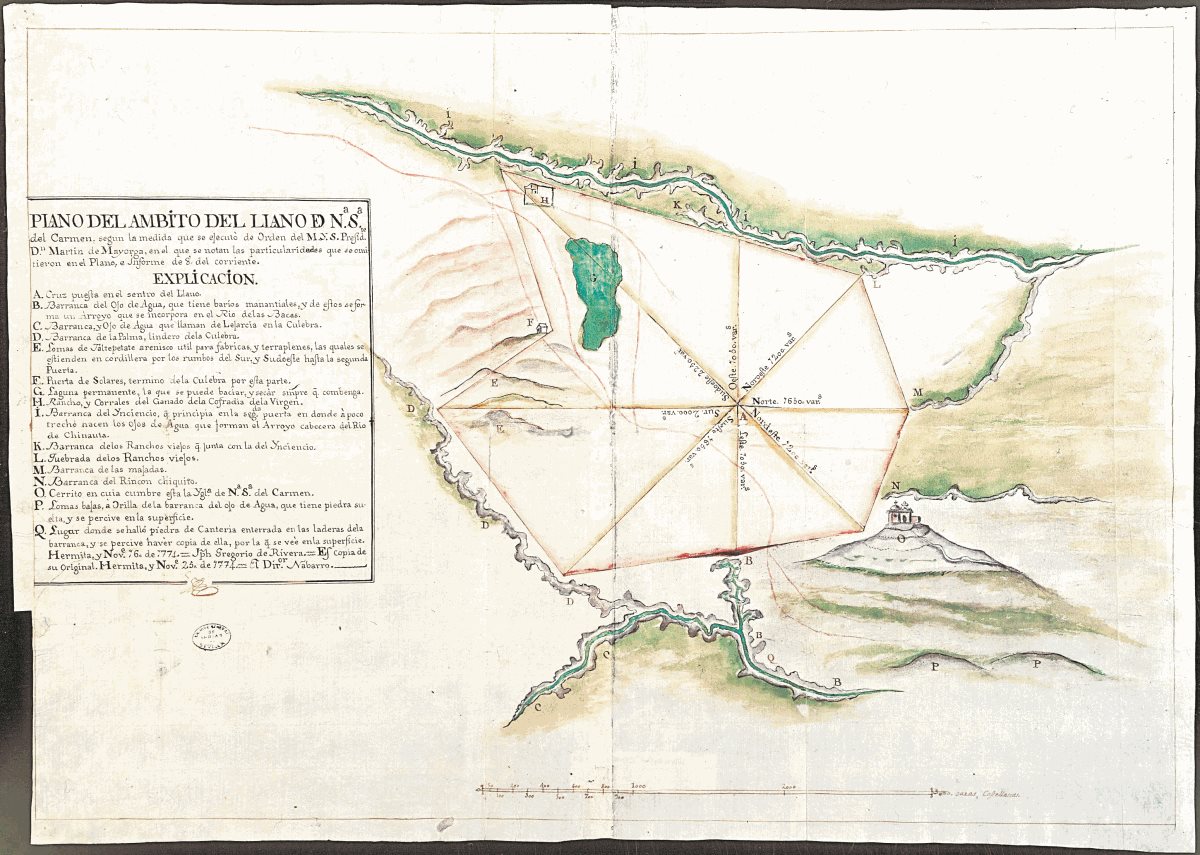 El mapa muestra el pueblo de Las Vacas, La Ermita y Chinautla (finales del siglo XVIII).