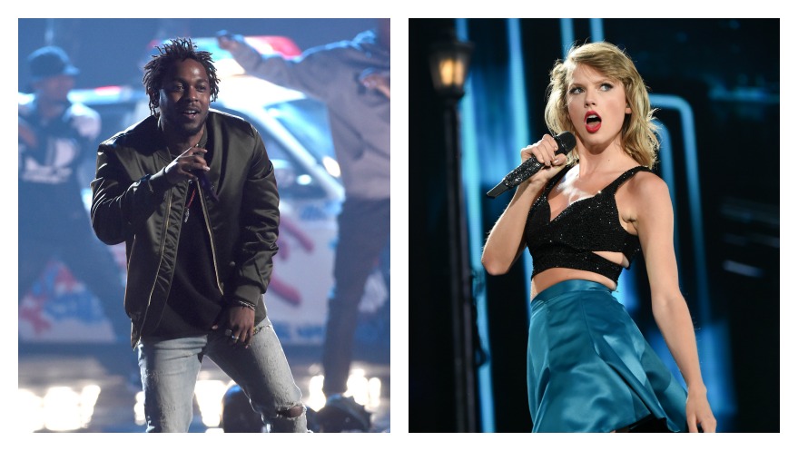 Kendrick Lamar y Taylor Swift son los más postulados en la 58 edición de los premios Grammy. (Foto Prensa Libre: AP)