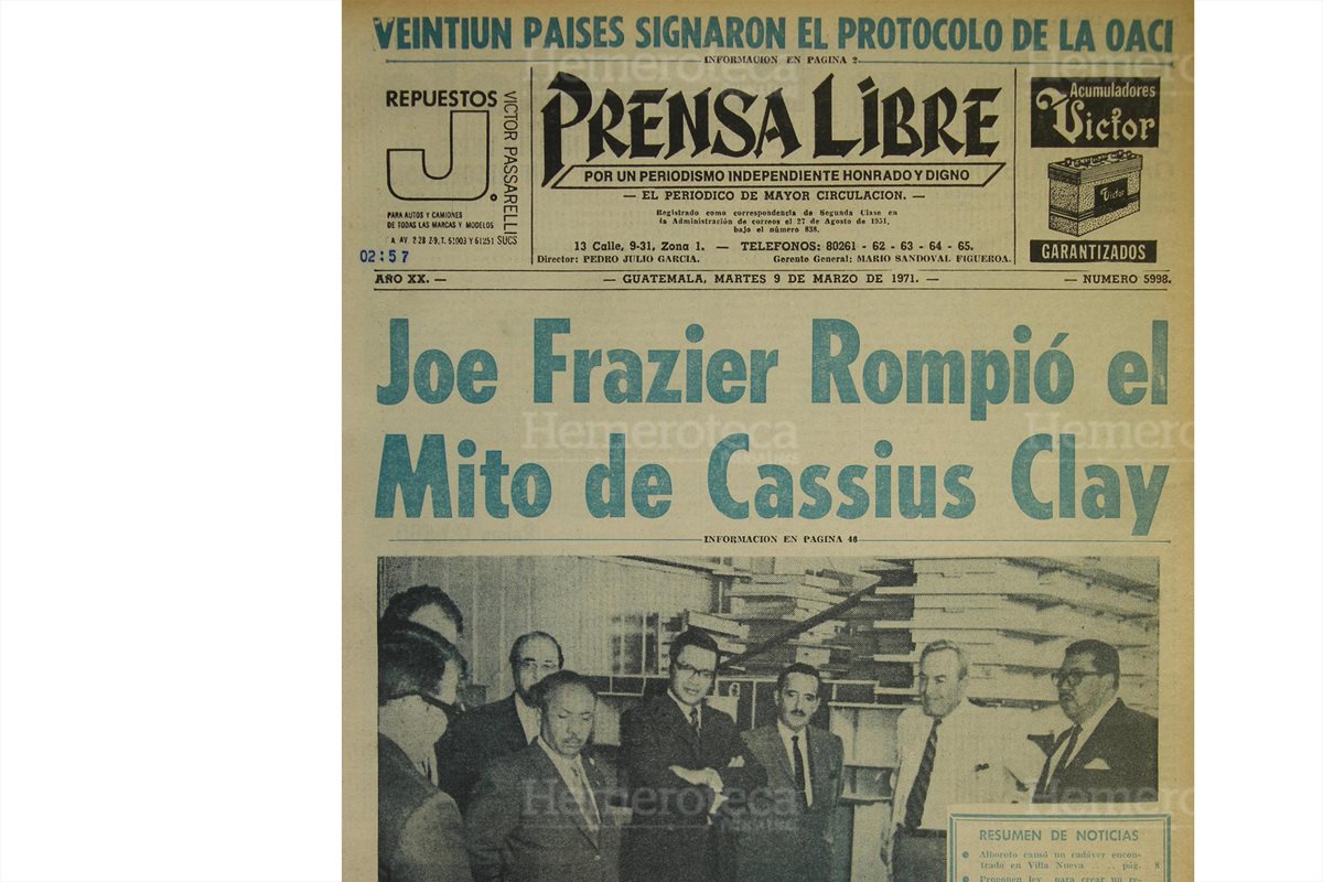 Prensa Libre del 09/03/1971 informa que el boxeador Joe Frazier había ganado. (Foto: Hemeroteca PL)