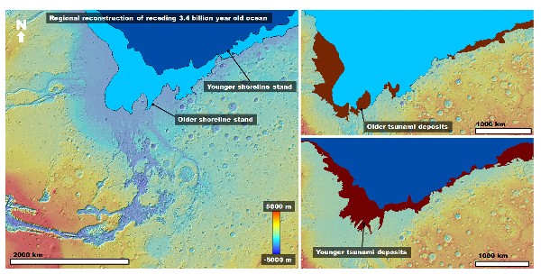 Mapa comparativo de Marte, que muestra las áreas de estudio. (AFP)