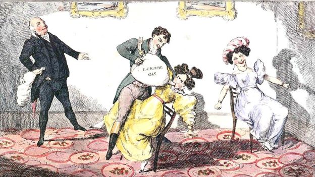 Y, tratándose de un gas de la risa, no extraña que inspirara caricaturas, como esta que va acompañada de la frase "Haciendo la vida fácil".