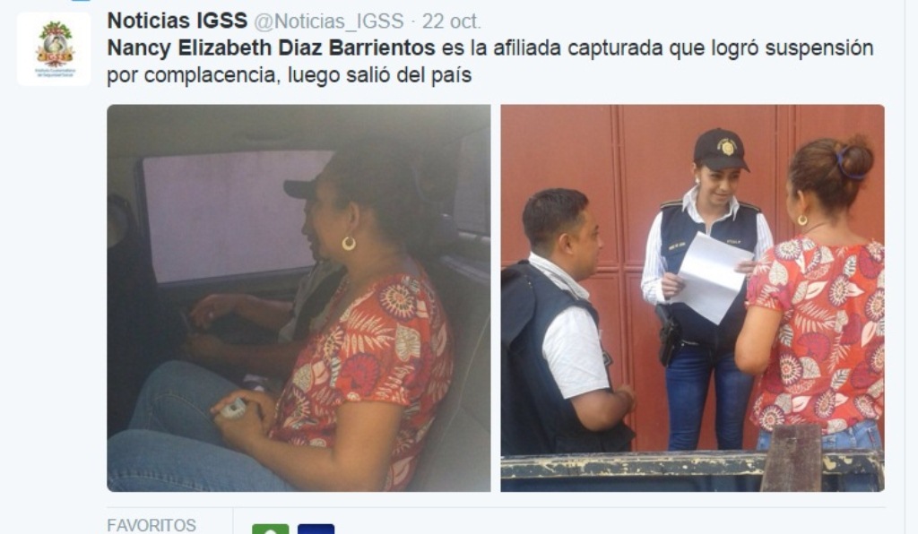 Nancy Elizabeth Díaz Barrientos fue capturada sindicada de dos delitos. (Foto Prensa Libre: IGSS)