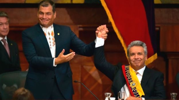 Una vez aliados, Rafael Correa y Lenín Moreno ahora están claramente enfrentados. AFP