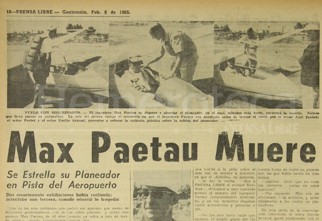 Nota informativa del 8 de febrero de 1965 sobre el accidente en el que perdiera la vida Max Paetau. (Foto: Hemeroteca PL)