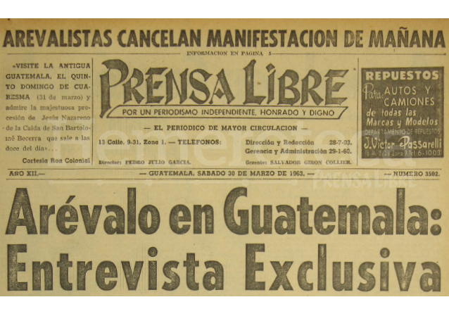 Titular de Prensa Libre del 30/03/1963. (Foto: Hemeroteca PL)