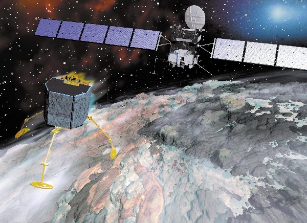 Imagen artitíca muestra la sonda Rosetta durante su aproximación al cometa 67P. (Foto Prensa Libre:EFE).