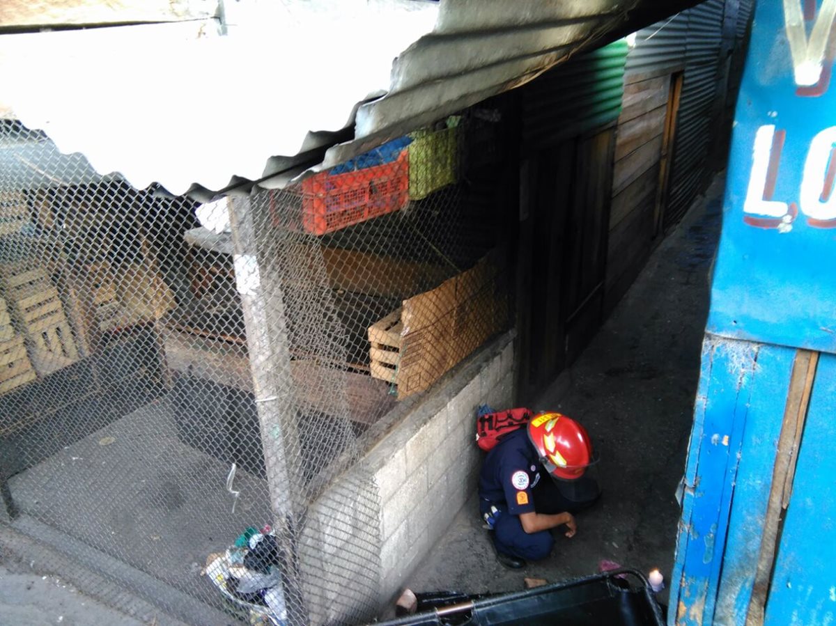 Un bombero municipal revisa el cuerpo de la mujer, muerta en La Terminal, zona 4. (Foto Prensa Libre: Estuardo Paredes)