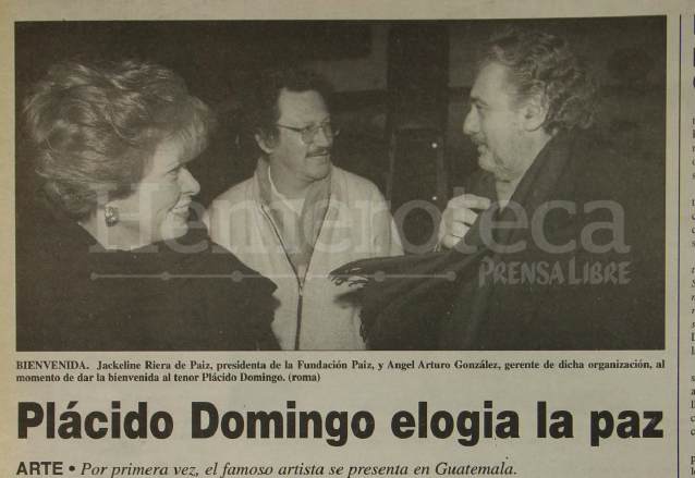 Nota informativa sobre la llegada de Plácido Domingo a Guatemala. 14/3/1998.  (Foto: Hemeroteca PL)
