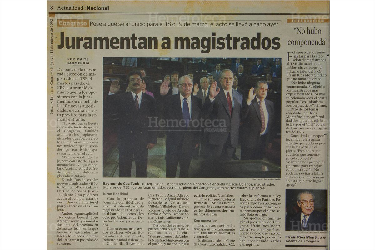 14/3/2002 Raymundo Caz, Ángel Figueroa, Roberto Valenzuela y Óscar Bolaños. (Foto: Hemeroteca PL)