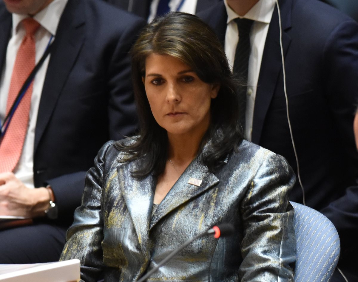 Nikki Haley, embajadora de EE. UU. ante la ONU. (Foto Prensa Libre: AFP)