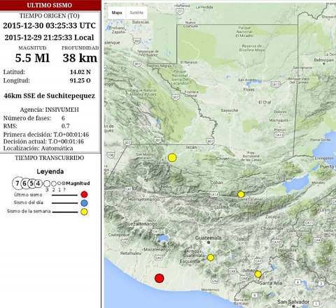 Información preliminar del Insivumeh detalla que el temblor ocurrió a las 21.25 horas. (Foto Prensa Libre: Insivumeh)
