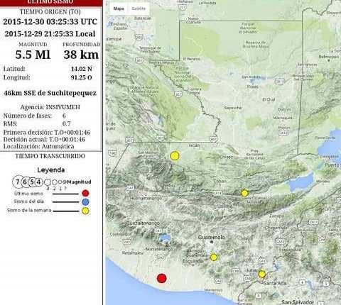 Información preliminar del Insivumeh detalla que el temblor ocurrió a las 21.25 horas. (Foto Prensa Libre: Insivumeh)