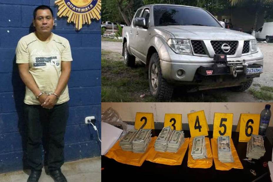 Santiago Jerónimo Izaguirre es apresado y se le incautan dólares y un vehículo en La Libertad, Petén. (Foto Prensa Libre: Rigoberto Escobar)