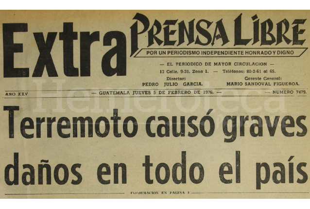 Titular de la edición especial de Prensa Libre del 5 de febrero de 1976. (Foto: Hemeroteca PL)