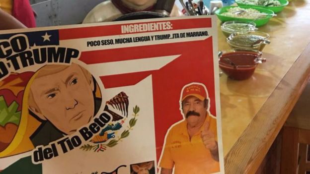 Cartel para anunciar el taco Donald Trump hecho en México. CORTESÍA: HUMBERTO ERIVES