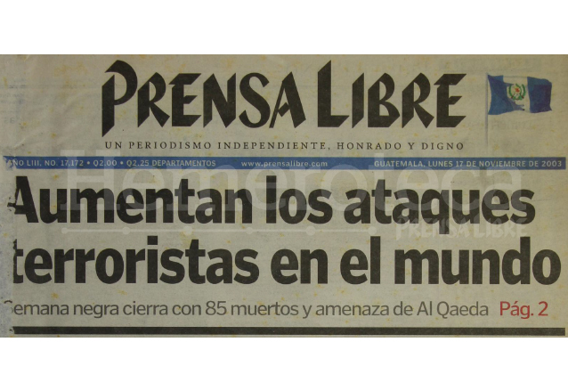 Titular de la portada de Prensa Libre del 17 de noviembre de 2003. (Foto: Hemeroteca PL)