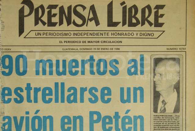 Titular de la portada de Prensa Libre del 19/01/1986. (Foto: Hemeroteca PL)