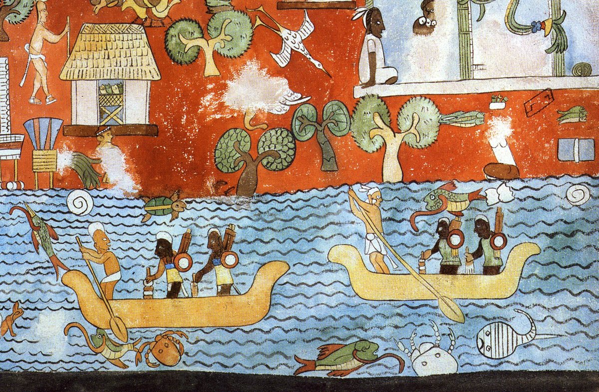 Detalle de un mural maya de Chichén Itzá, Yucatán, restituido por Ann A. Morris.