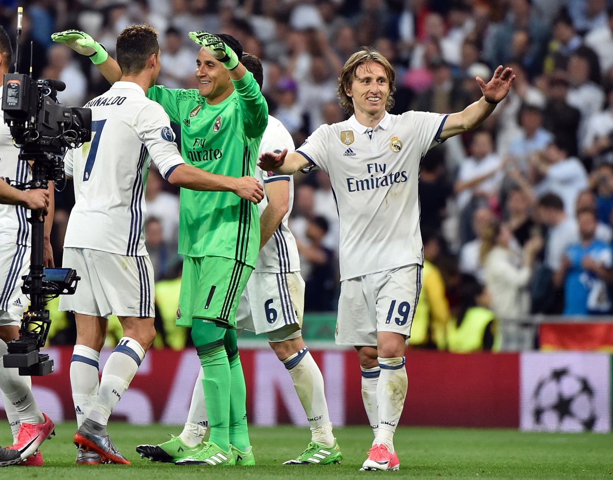Luka Modric, Cristiano y Keylor Navas fueron tres protagonistas en el triunfo del Madrid. (Foto Prensa Libre: AFP)