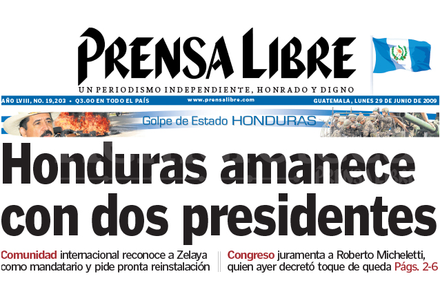 Titular de Prensa Libre del 29 de junio de 2009. (Foto: Hemeroteca PL)