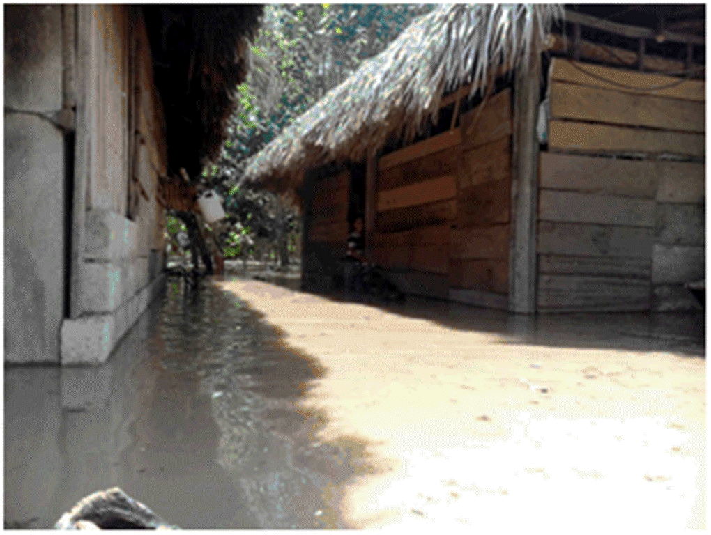 Una de las áreas inundadas en San José La Máquina, Suchitepéquez. (Foto Prensa Libre: Conred)