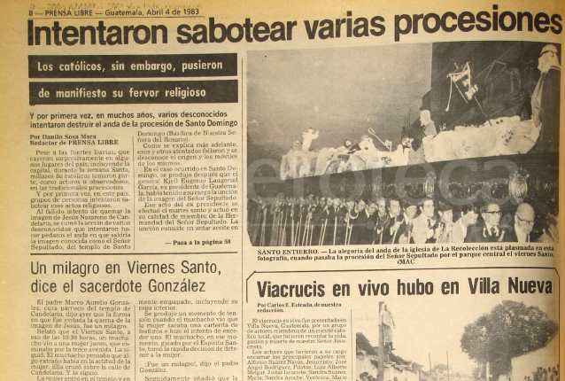 Nota de Prensa Libre del 4 de abril de 1983 informando sobre los atentados contra las procesiones de Semana Santa. (Foto: Hemeroteca PL)