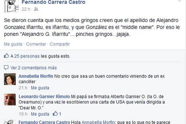 El diplomático guatemalteco insulta en un comentario de Facebook a los estadounidenses. (Foto Prensa Libre: Facebook)