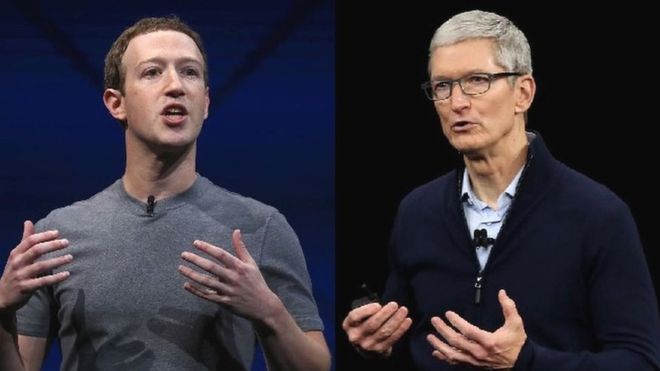 El escándalo de privacidad de Facebook enfrentó a Zuckerberg y a Tim Cook. (GETTY IMAGES)