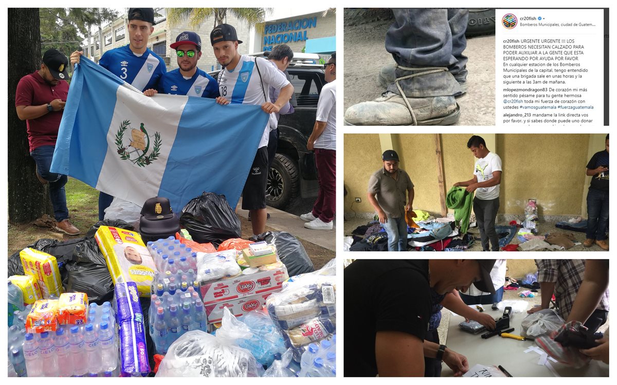 Los futbolistas guatemaltecos muestran su solidaridad con las víctimas de la tragedia del Volcán de Fuego. (Foto Prensa Libre: Francisco Sánchez y Eduardo Sam Chun)