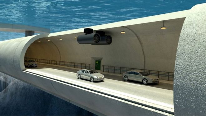El túnel estará sumergido 30 metros, lo que les permitirá a los automovilistas atravesar los fiordos de Noruega entre las ciudades de Kristiansand Trondheim, algo que por ahora sólo es posible en ferry. GOBIERNO NORUEGO/VIANOVA
