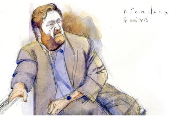Dibujo de Erwin Sperisen durante audiencia en el Tribunal de Ginebra. (Foto tomada de Tribune de Genéve)