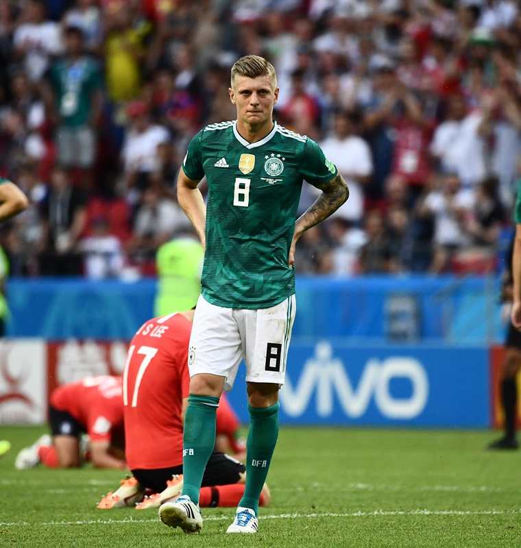 Los alemanes lucen devastados después de la derrota contra Corea del Sur. (Foto Prensa Libre: AFP)
