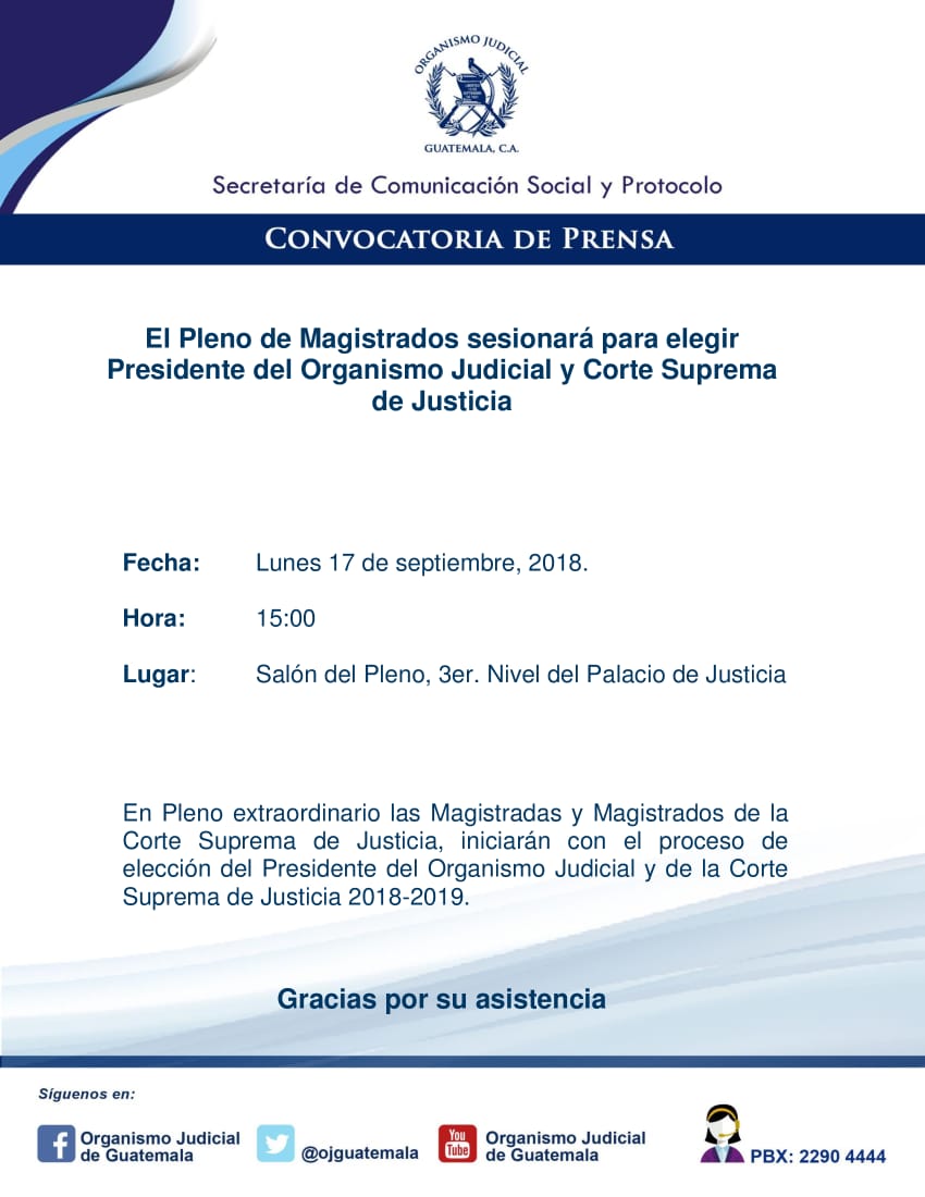 La convocatoria que compartió el Organismo Judicial. (Foto Prensa Libre: OJ)
