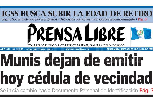 Titular de Prensa Libre del 1 de julio de 2009. (Foto: Hemeroteca PL)
