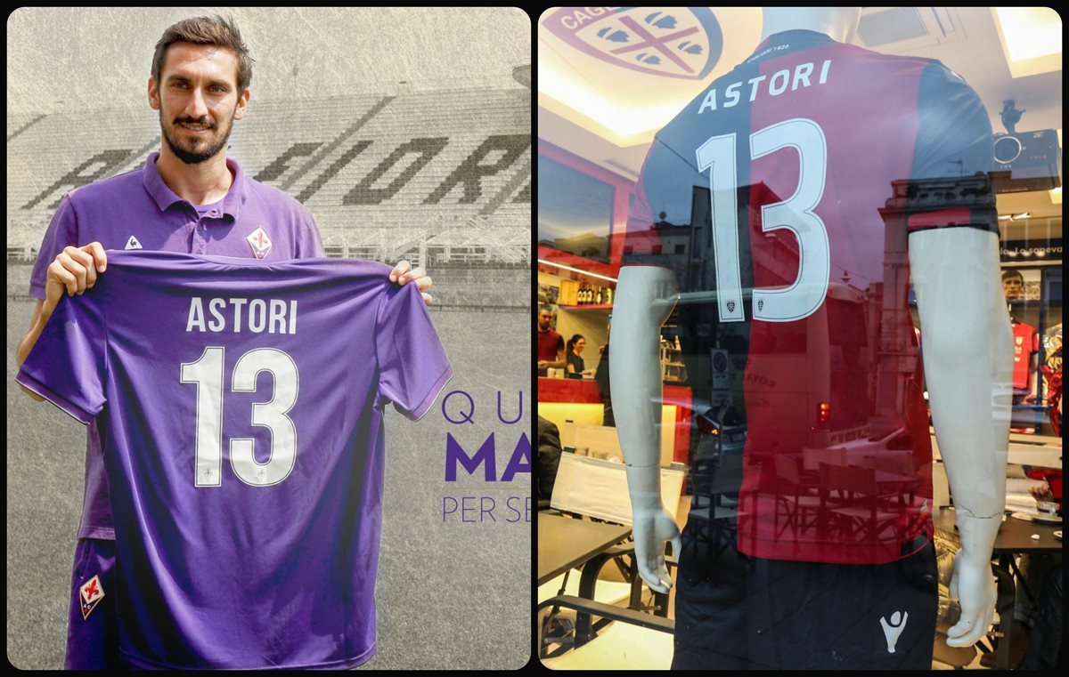 La camisola número 13, que era utilizada por Davide Astori será retirada de los clubes, Fiorentina y Cagliari. (Foro Prensa Libre: Twitter Fiorentina y EFE)