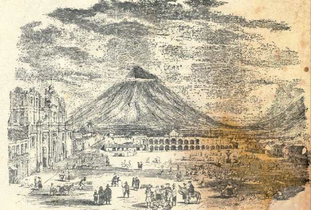 Grabado de la Plaza Mayor de Antigua Guatamala, aparecido en Reize naar Guatemala, de Jacobus Haefkens (1830). (Foto: Hemeroteca PL)