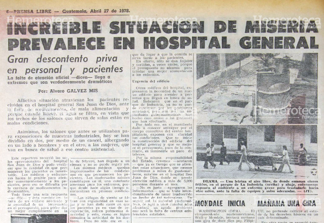 Nota periodística de 1978 informando sobre la crisis del Hospital General (Foto Prensa Libre: Hemeroteca)